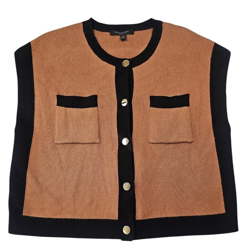 Marc New York Colorblock Knit Cardigan Vest Large Camel Black Gold Button - Picture 3 of 8